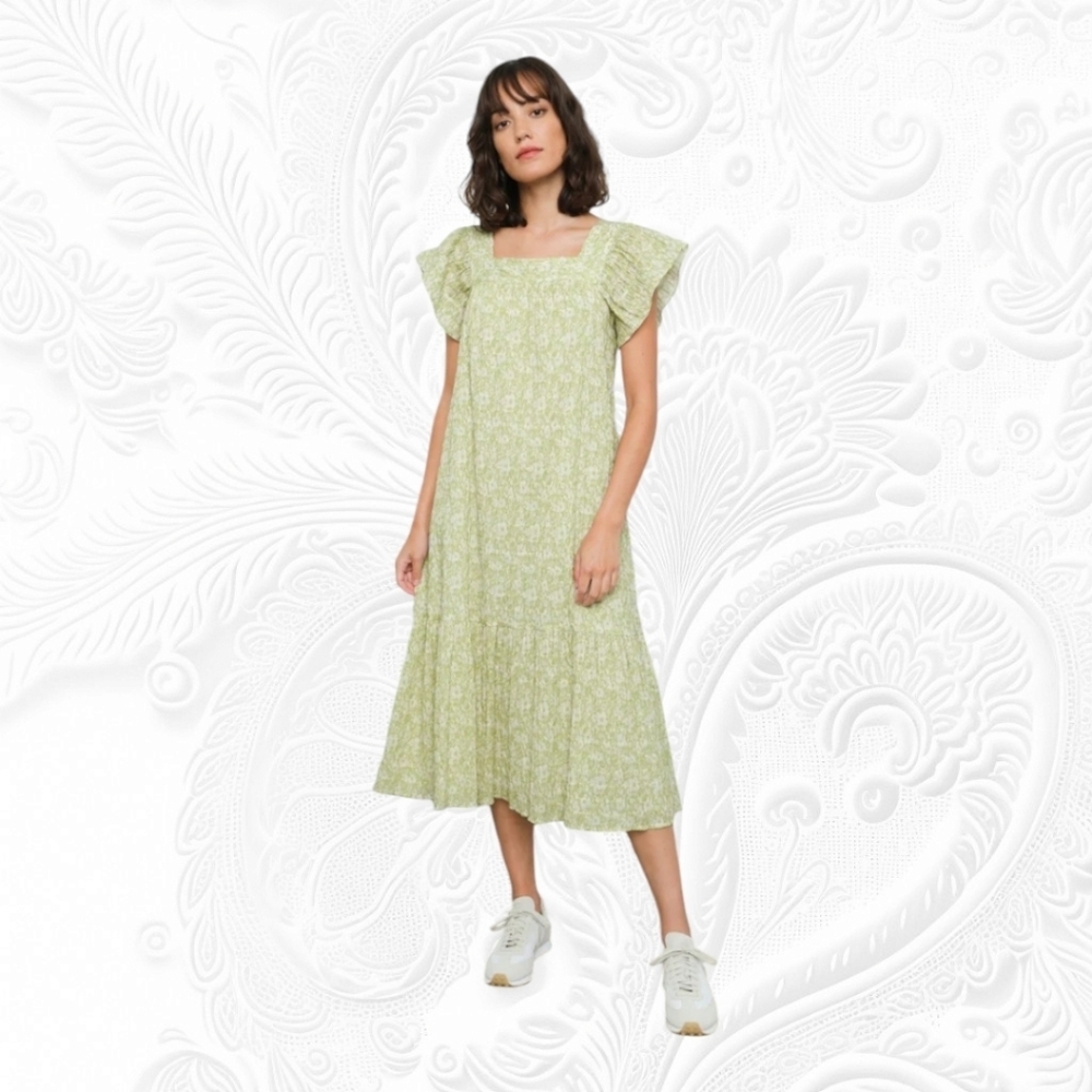 NWOT Rails Floral Skylar Posies Green & White Midi Dress Size Medium